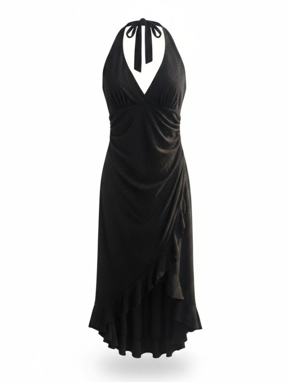 La Belle Black Halter Sparkle Evening Dress